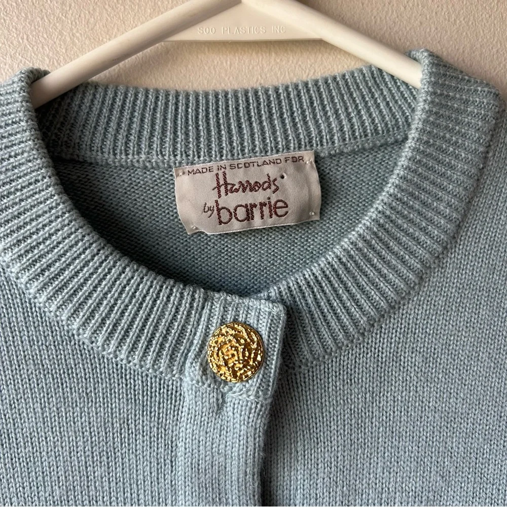 Vintage Harrods By Barrie 100% Merino Wool Made In Scotland Cardigan Egg Blue XL